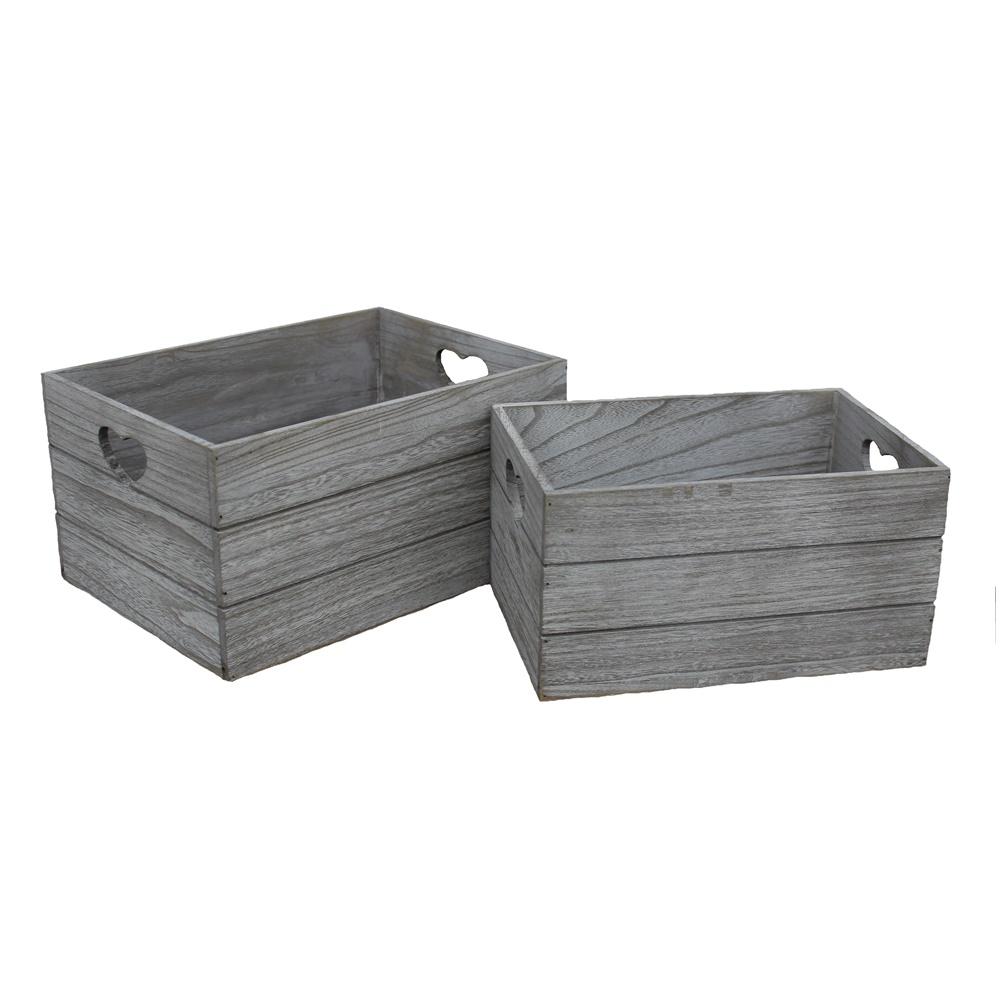 Red Hamper Vintage Effect Heart Cut Handle Wooden Storage Crate