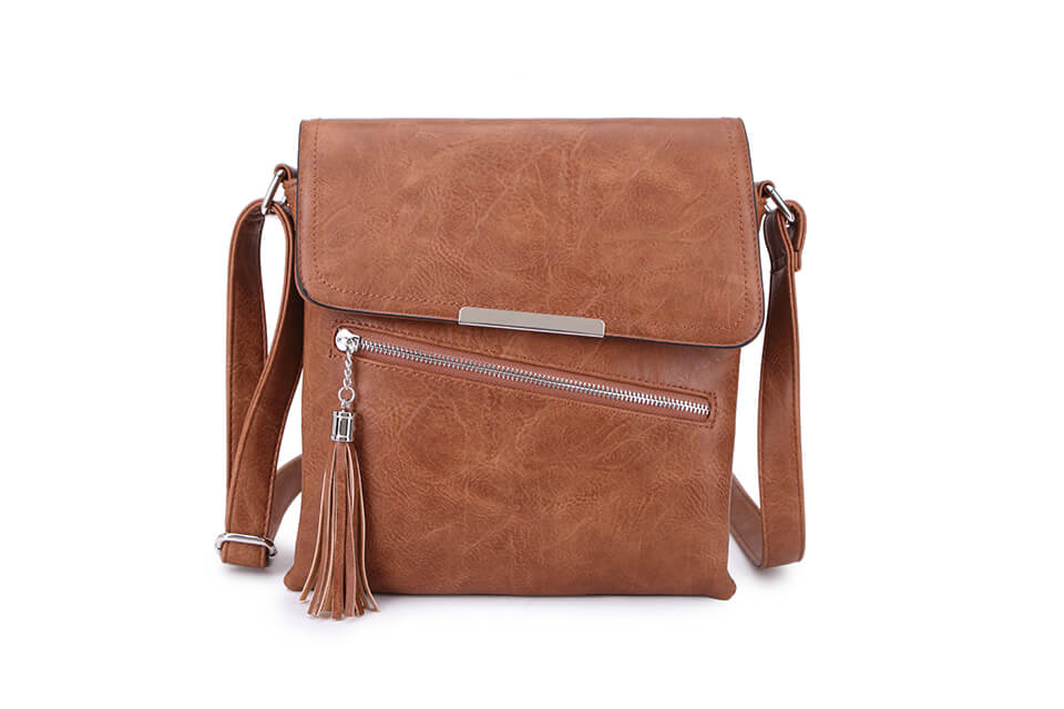 Designer Cross Body Bag With Flap 'n' Tassel - Brown Secondary image