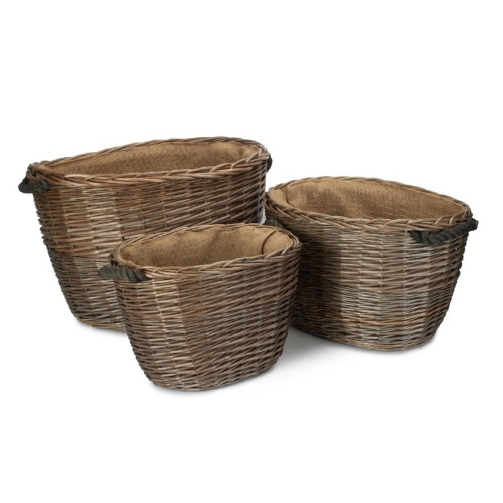 Oval Hessian Lined Wicker Log Basket