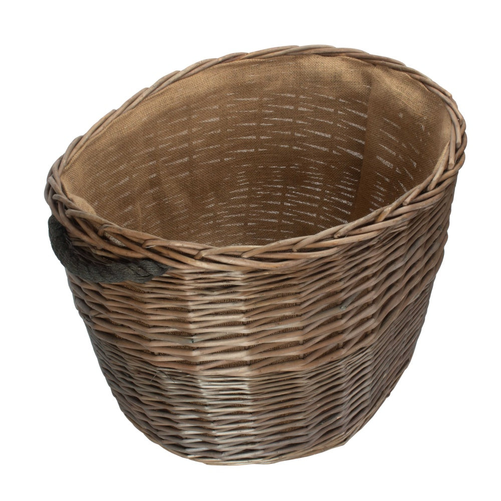 Oval Hessian Lined Wicker Log Basket