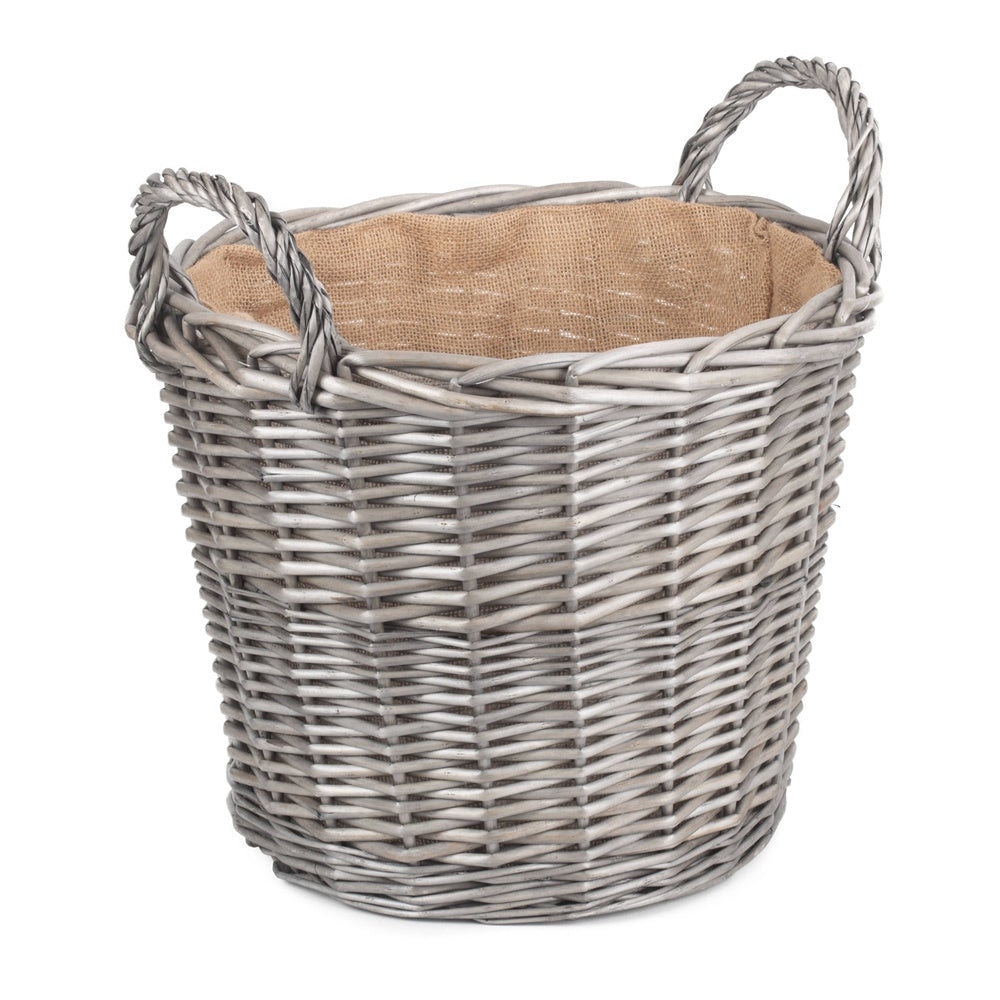 Red Hamper Round Antique Wash Finish Wicker Lined Wicker Log Basket