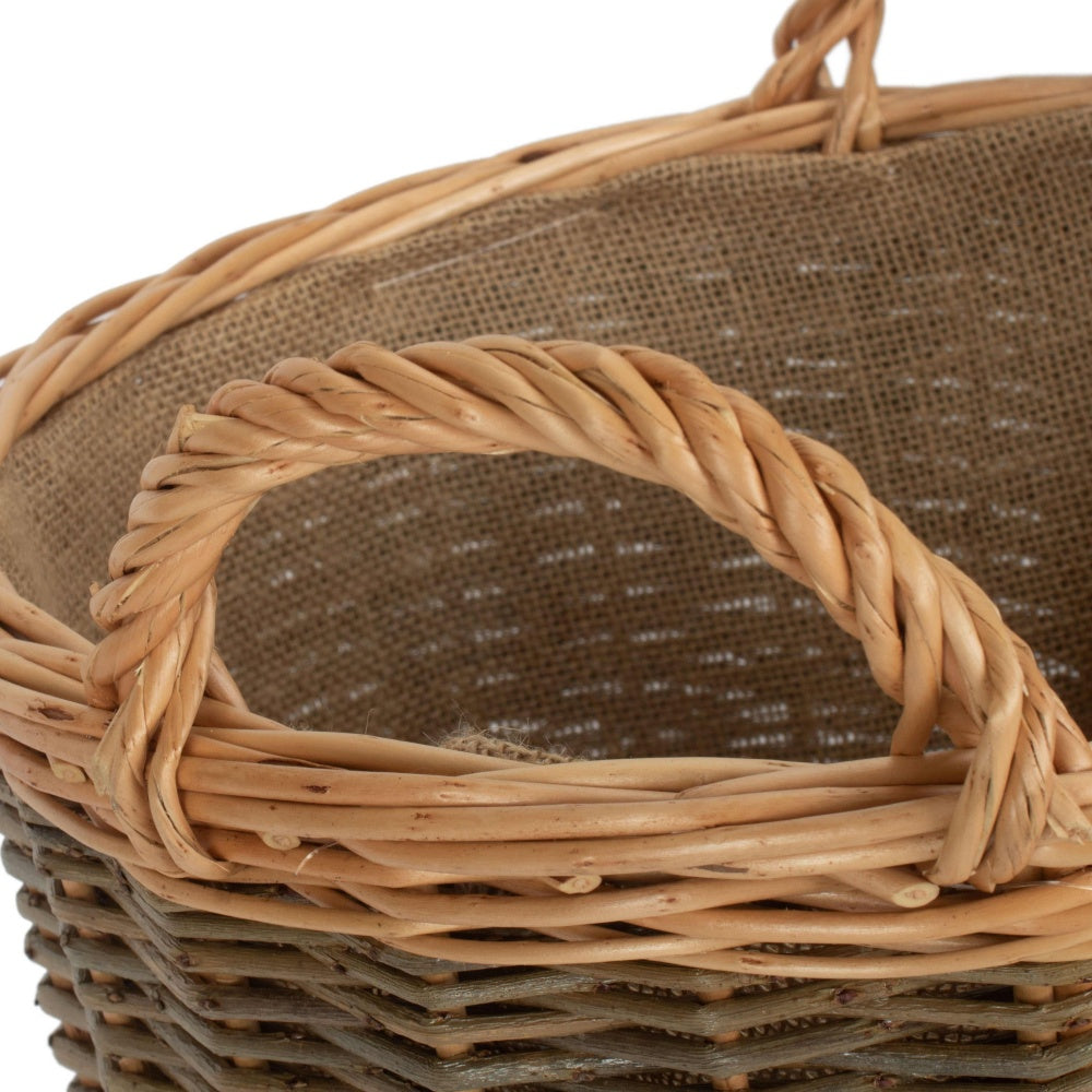 Red Hamper Medium Unpeeled Hessian Lined Wicker Log Basket