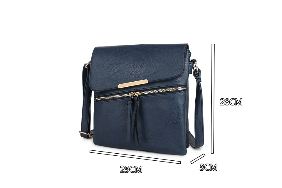 Designer Cross Body Bag With Flap 'n' Tassel - Royal Blue