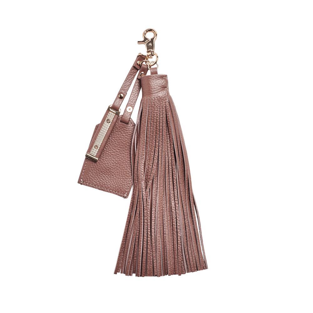 mink leather warrior tassel keyring with clear luggage tag