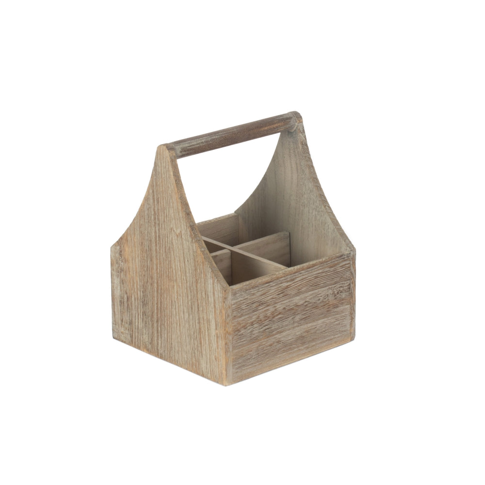 Red Hamper Oak Effect Wooden Square 4 Section Cutlery Holder Main image