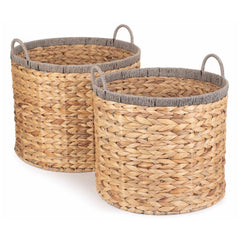 Round Water Hyacinth Basket With Grey Rope Border