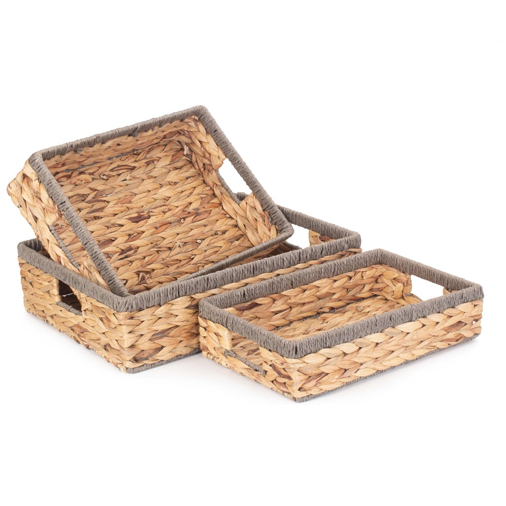 Red Hamper Grey Rope Border Rectangular Water Hyacinth Tray Main image