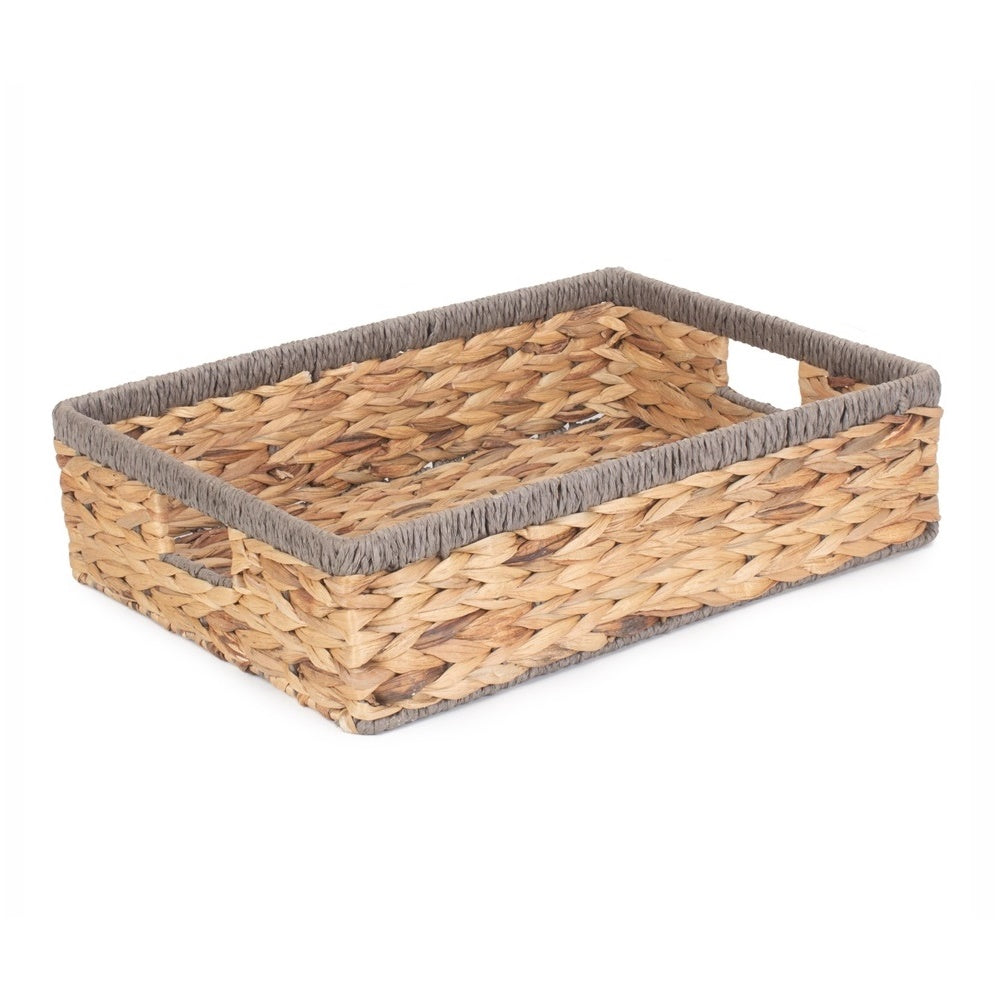 Red Hamper Grey Rope Border Rectangular Water Hyacinth Tray