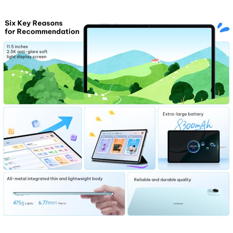 Honor Pad X10 Pro WiFi Tablet PC, 11.5 inch 8GB+256GB MagicOS 9.0 Qualcomm Snapdragon 685 Octa Core (Blue)