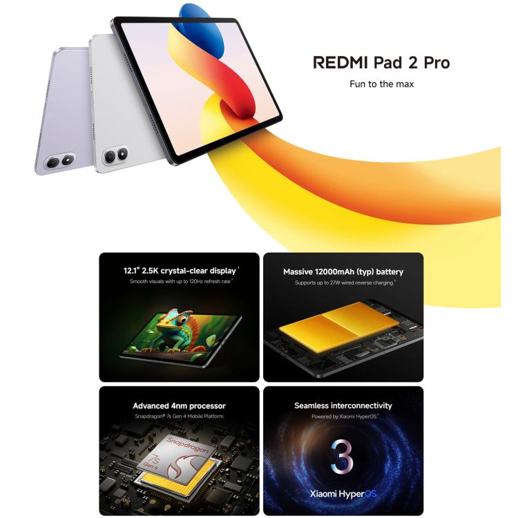 REDMI Pad 2 Pro 12.1 inch Tablet PC, 8GB+256GB, HyperOS 3, Snapdragon 7s Gen4 Octa Core CPU (Dark Gray)