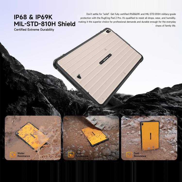 [HK Warehouse] Ulefone Rugking Pad 2 Pro Rugged Tablet PC, 8GB+256GB, 10.1 inch Android 16 Unisoc T7250 Octa Core 4G Network, EU Plug (Black)