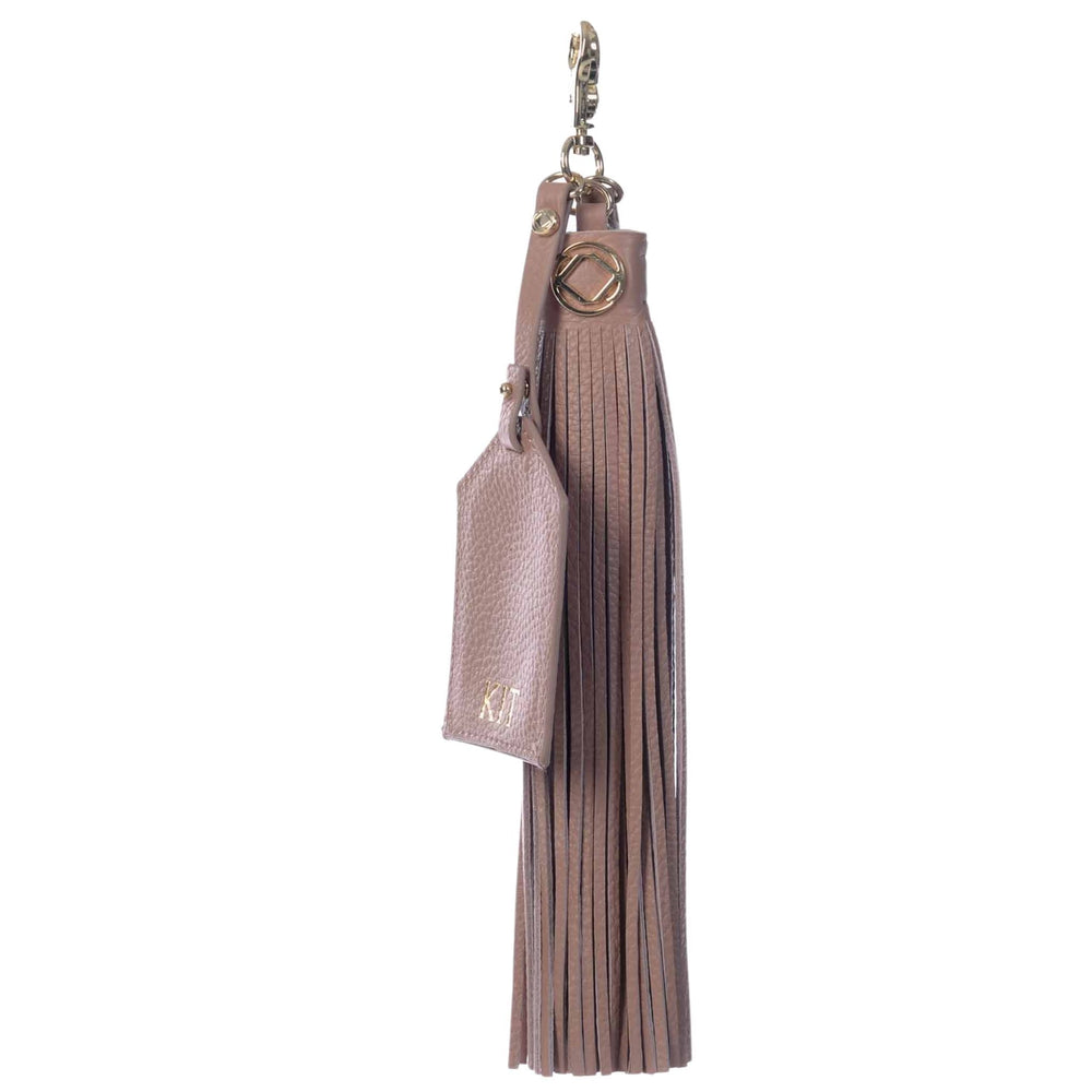 antique rose leather warrior tassel keyring with clear luggage tag Main image