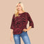 Women's Red & Black Zebra Print Blouse - ¾ Length Sleeve Classic Round Neck Tunic Soft Top, Loose Fit Casual Tees Home Office Shopping Work - Elaina Fashion