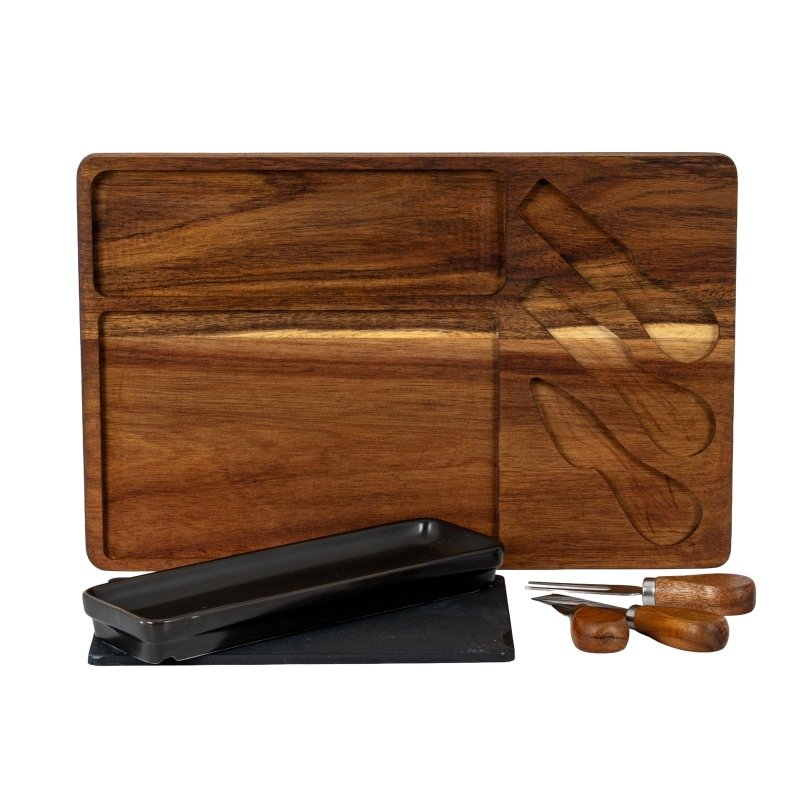 Acacia Cheese Board Set With Black Bowl, Slate and Cutlery - Cheese Board - British D'sire