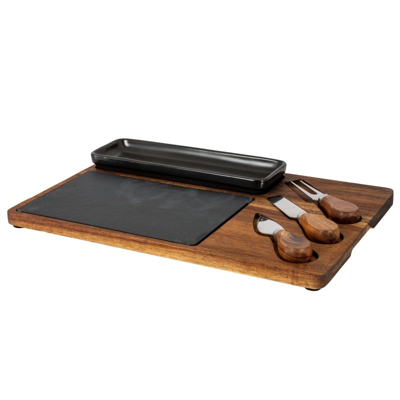 Acacia Cheese Board Set With Black Bowl, Slate and Cutlery - Cheese Board - British D'sire