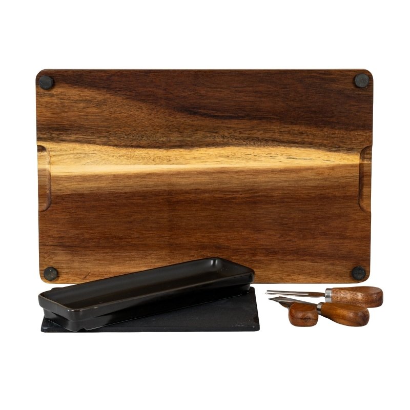 Acacia Cheese Board Set With Black Bowl, Slate and Cutlery - Cheese Board - British D'sire