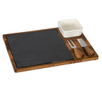 Acacia Cheese Board Set With White Bowl, Slate and Cutlery - Cheese Board - British D'sire