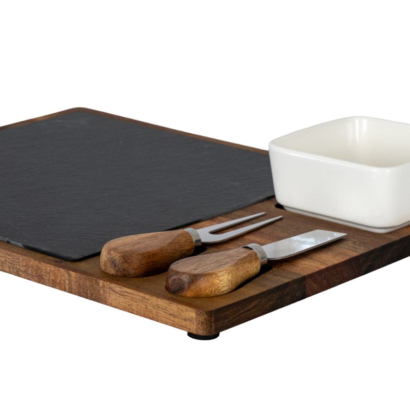 Acacia Cheese Board Set With White Bowl, Slate and Cutlery - Cheese Board - British D'sire