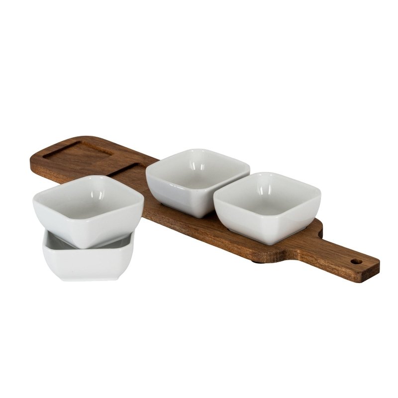 Acacia Serving Board including Four Ceramic Serving Bowls - Trinket Dish - British D'sire