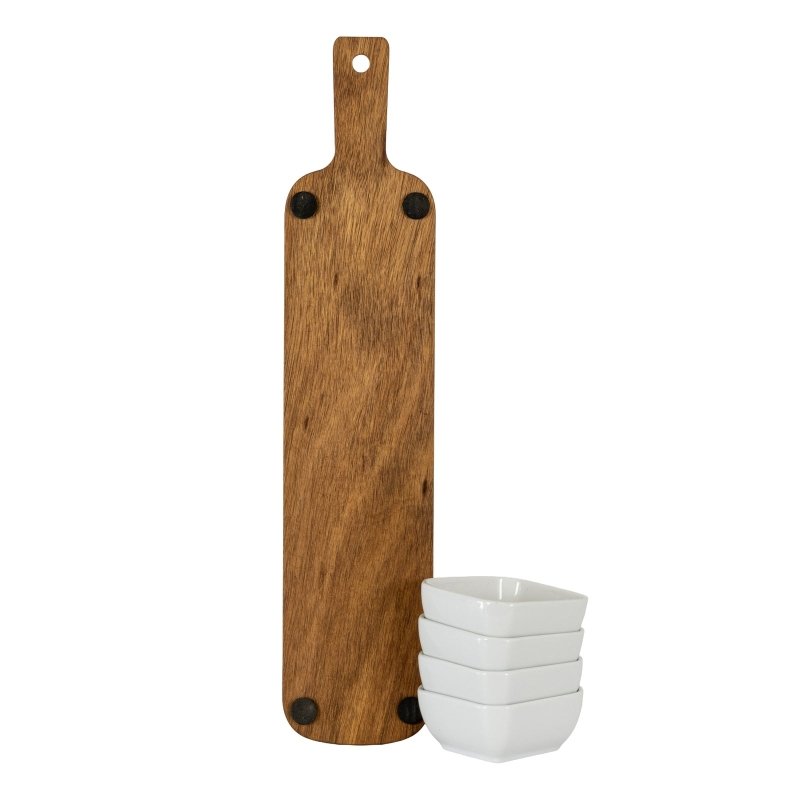 Acacia Serving Board including Four Ceramic Serving Bowls - Trinket Dish - British D'sire