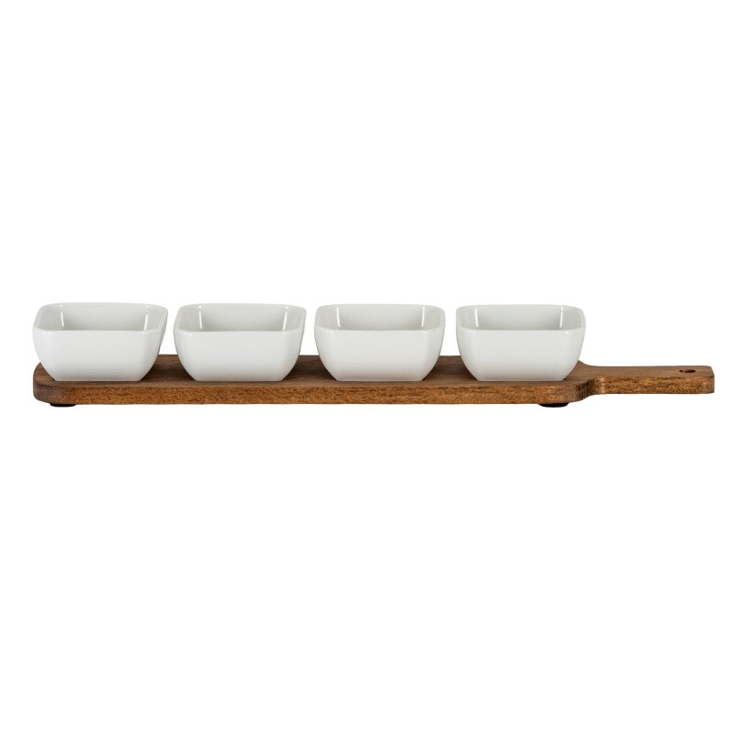 Acacia Serving Board including Four Ceramic Serving Bowls - Trinket Dish - British D'sire