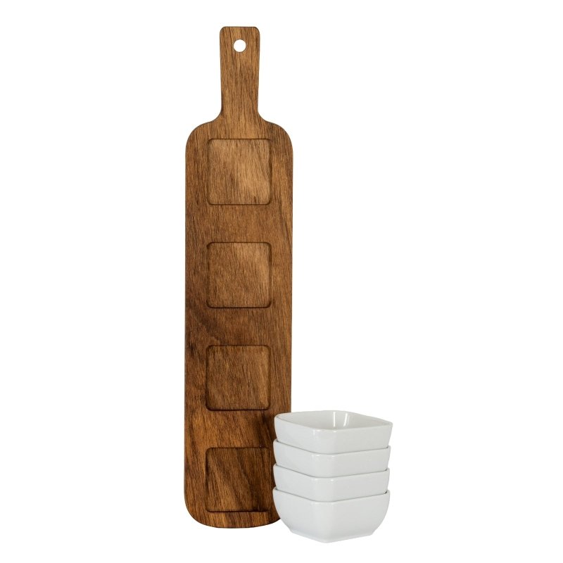 Acacia Serving Board including Four Ceramic Serving Bowls - Trinket Dish - British D'sire
