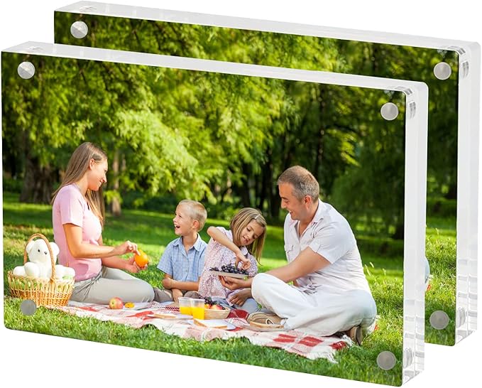 Acrylic Photo Frame 10x15cm, A Pack of 2 Magnetic Picture Frame Clear Free Standing Desktop Double Sided Magnetic Picture Display Desktop Frameless Picture Frame - Magnetic Frames - British D'sire