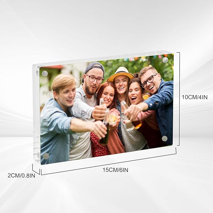Acrylic Photo Frame 10x15cm, A Pack of 2 Magnetic Picture Frame Clear Free Standing Desktop Double Sided Magnetic Picture Display Desktop Frameless Picture Frame - Magnetic Frames - British D'sire
