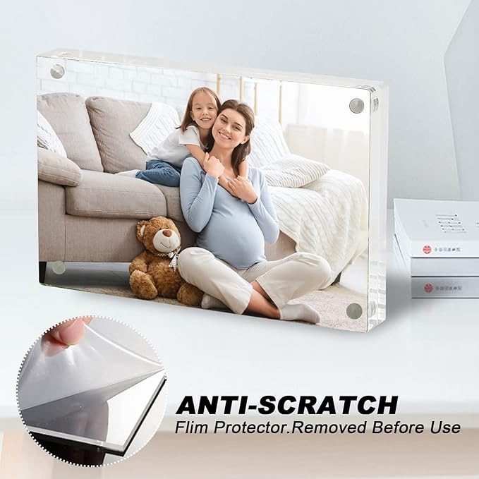 Acrylic Photo Frame 10x15cm, A Pack of 2 Magnetic Picture Frame Clear Free Standing Desktop Double Sided Magnetic Picture Display Desktop Frameless Picture Frame - Magnetic Frames - British D'sire