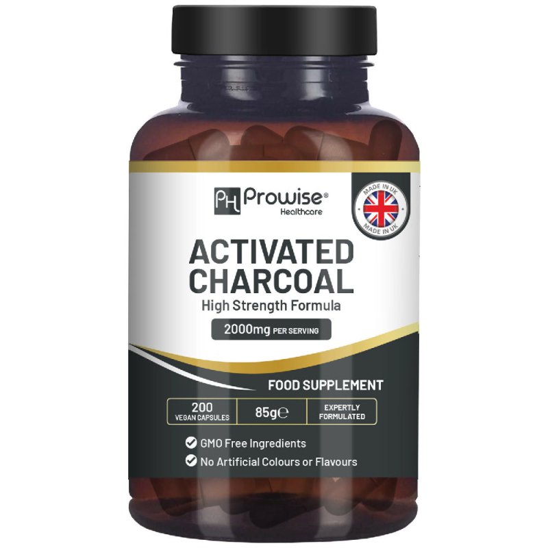 Activated Charcoal Capsules - 200 High Strength Vegan Capsules - 1200mg per serving – Made from Natural Coconut shells to Reduce Flatulence, Bloating & Indigestion I Made in the UK by Prowise Healthcare - Vitamins & Supplements - British D'sire