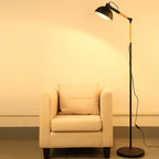 Adjustable Angle Metal Wooden Chassis Floor Lamp (Black) - British D'sire