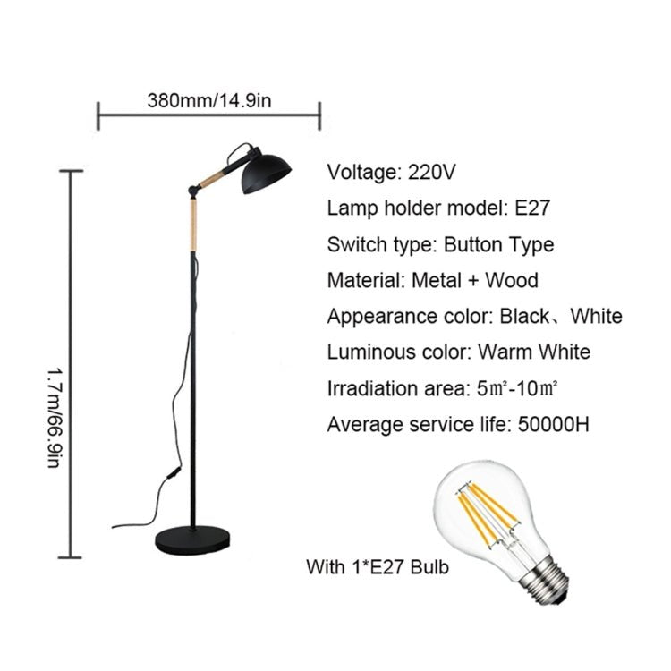 Adjustable Angle Metal Wooden Chassis Floor Lamp (White) - British D'sire