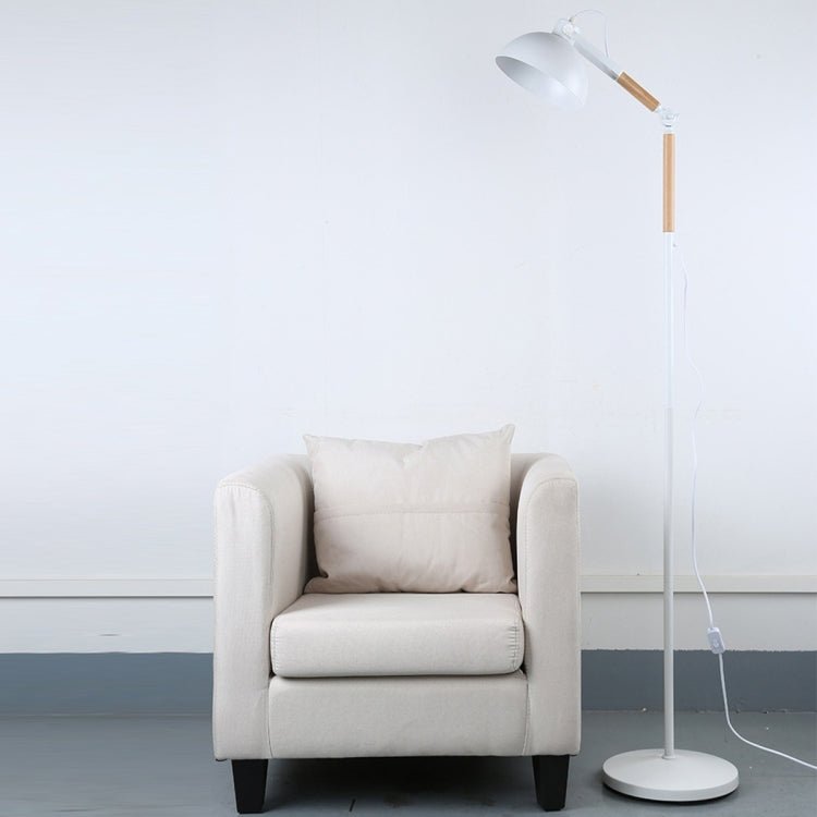Adjustable Angle Metal Wooden Chassis Floor Lamp (White) - British D'sire Main image