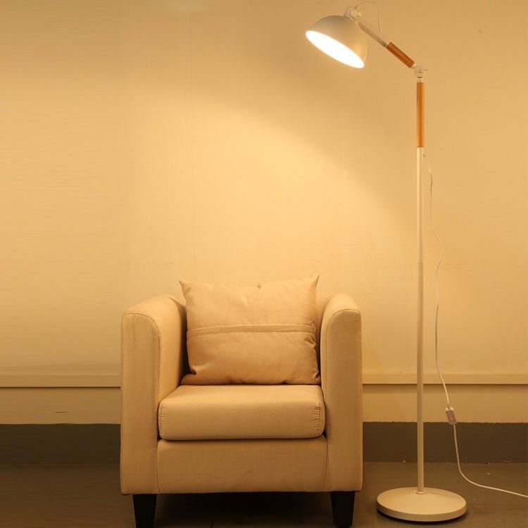 Adjustable Angle Metal Wooden Chassis Floor Lamp (White) - British D'sire