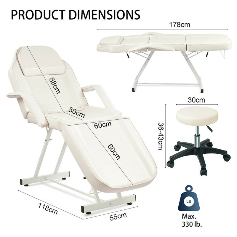 Adjustable Massage Table with Recliner Chair, Height - adjustable Stool - Ideal for Tattoo, Spa, and Salon - Massage Table - British D'sire
