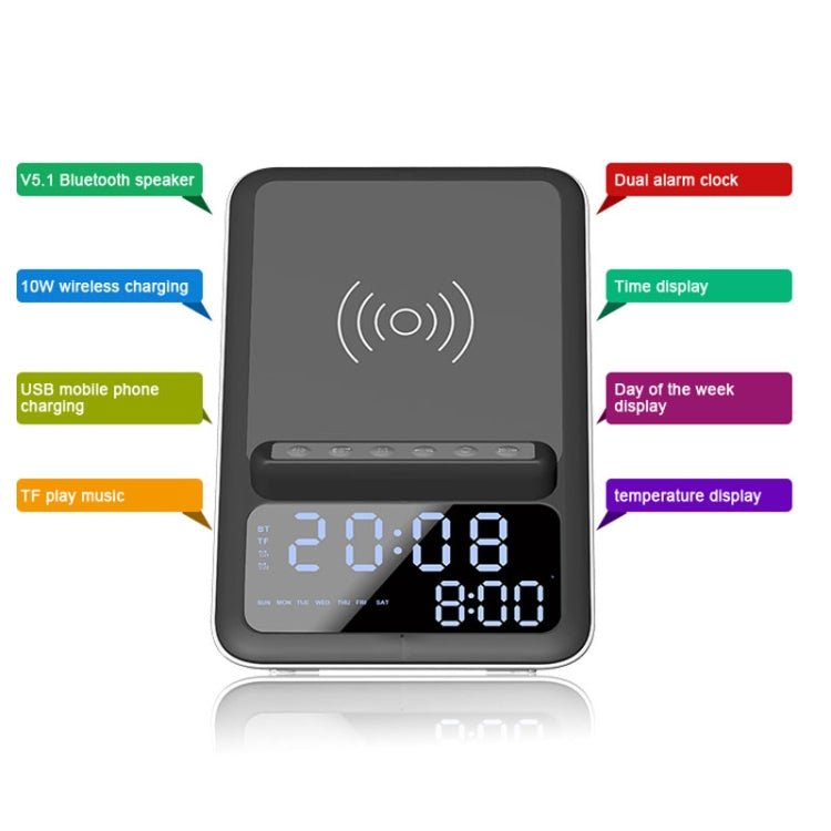 AEC BT512 Multifunctional Bluetooth Speaker 10W Wireless Charger LED Desktop Electronic Alarm Clock - British D'sire