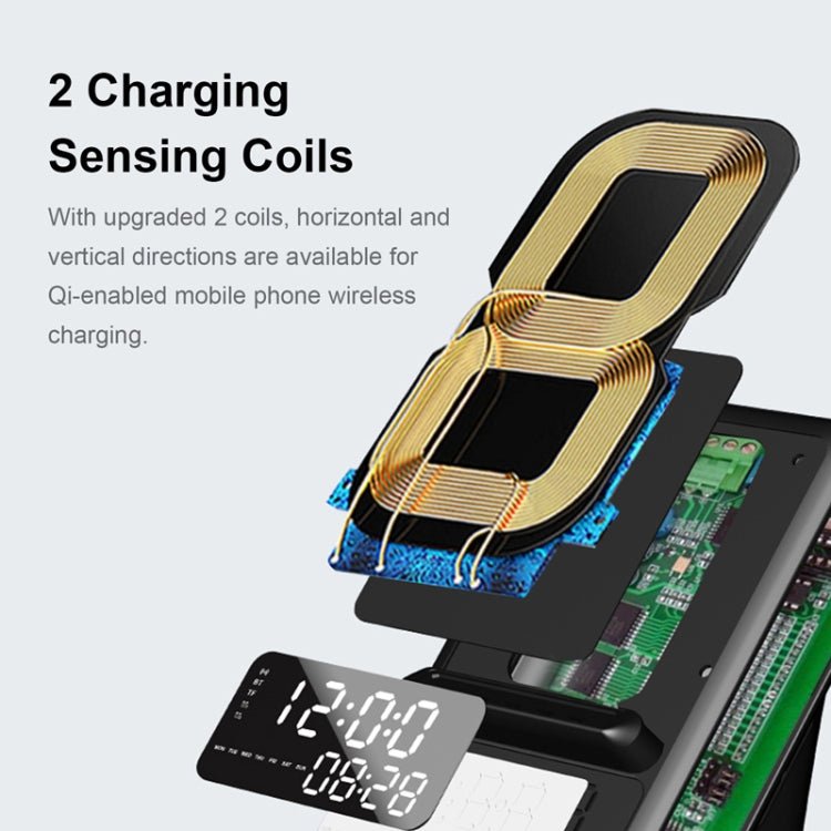 AEC BT512 Multifunctional Bluetooth Speaker 10W Wireless Charger LED Desktop Electronic Alarm Clock - British D'sire