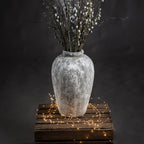 Aged Stone Tall Ceramic Vase - Antique White Ceramic Decorative Vase - Vases - British D'sire