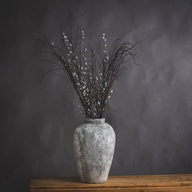 Aged Stone Tall Ceramic Vase - Antique White Ceramic Decorative Vase - Vases - British D'sire