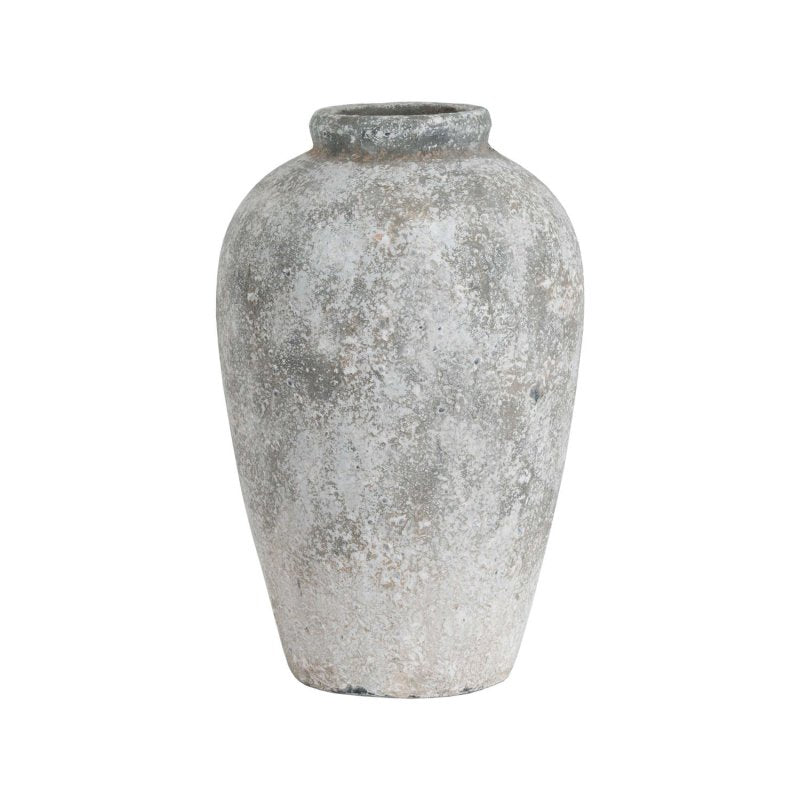 Aged Stone Tall Ceramic Vase - Antique White Ceramic Decorative Vase - Vases - British D'sire