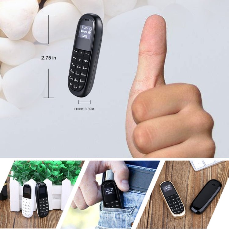 AIEK KK1 Mini Mobile Phone, English Keyboard, Hands Free Bluetooth Dialer Headphone, MTK6261DA, Anti - Lost, Single SIM, Network: 2G(Black) - British D'sire