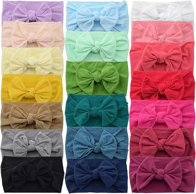 ALinmo 20PCS Elastic Nylon Turban Stretchy Soft Wide Bowknot Headbands for Babies Newborn Baby Girl Infant Toddler Secondary image