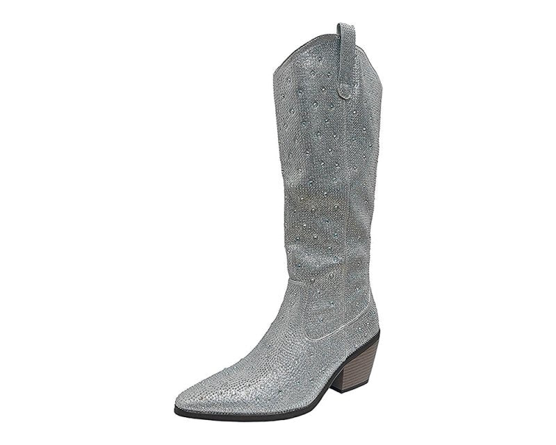 All Over Rhinestone Calf Length Zip Boots - Boots - British D'sire