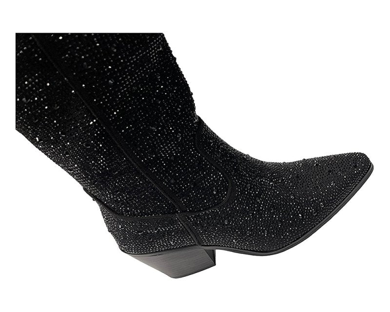 All Over Rhinestone Calf Length Zip Boots - Boots - British D'sire
