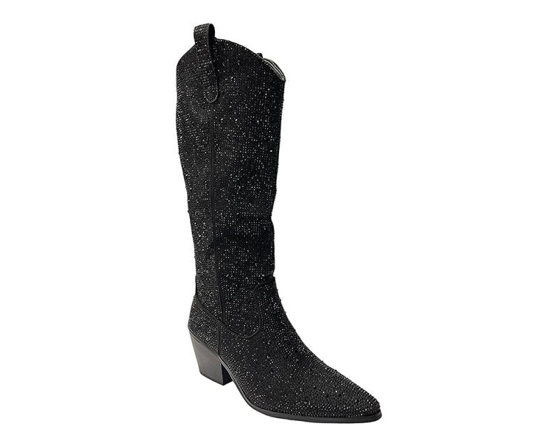 All Over Rhinestone Calf Length Zip Boots - Boots - British D'sire