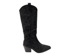 All Over Rhinestone Calf Length Zip Boots - Boots - British D'sire