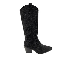 All Over Rhinestone Calf Length Zip Boots - Boots - British D'sire