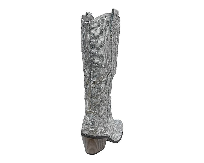 All Over Rhinestone Calf Length Zip Boots - Boots - British D'sire