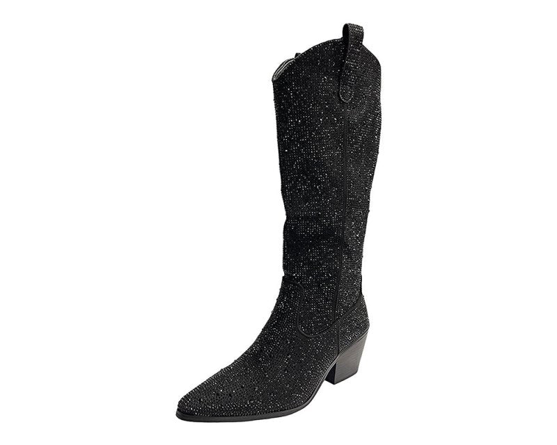 All Over Rhinestone Calf Length Zip Boots - Boots - British D'sire