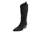 All Over Rhinestone Calf Length Zip Boots - Boots - British D'sire